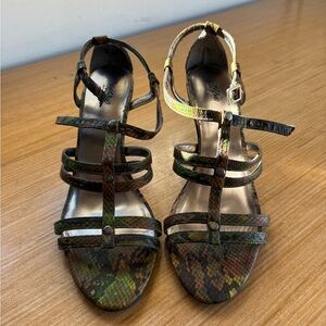 Womens Multicolor Snakeskin-Print Strappy Heeled Sandals